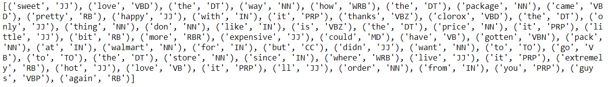 Part-of-speech tagged review text